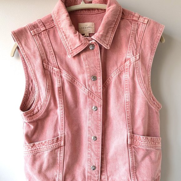 Sezane denim vest Tim jacket in rose size Small NWT - Picture 1 of 5
